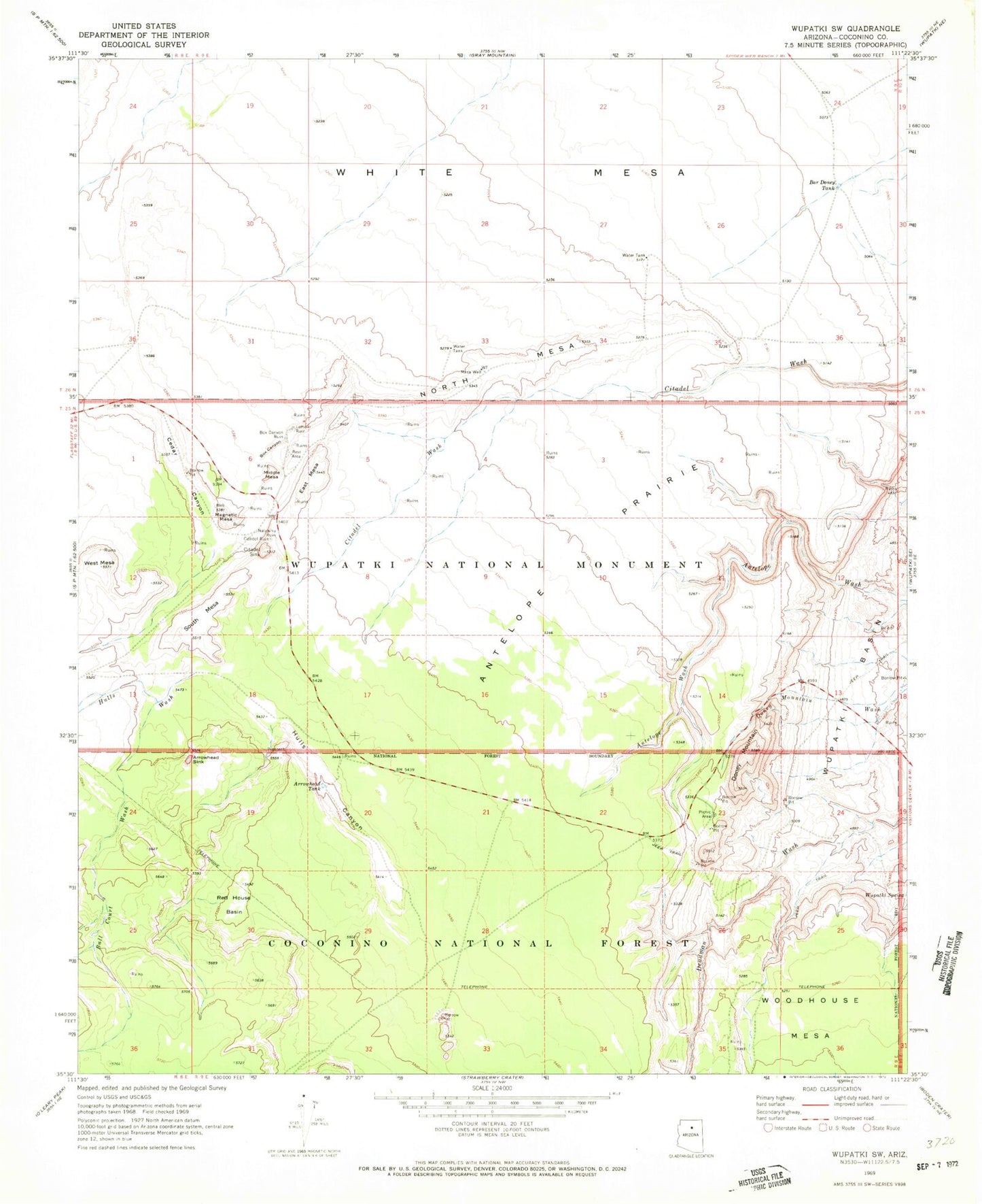Classic USGS Wupatki SW Arizona 7.5'x7.5' Topo Map Image