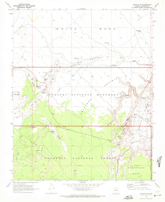 Classic USGS Wupatki SW Arizona 7.5'x7.5' Topo Map Image