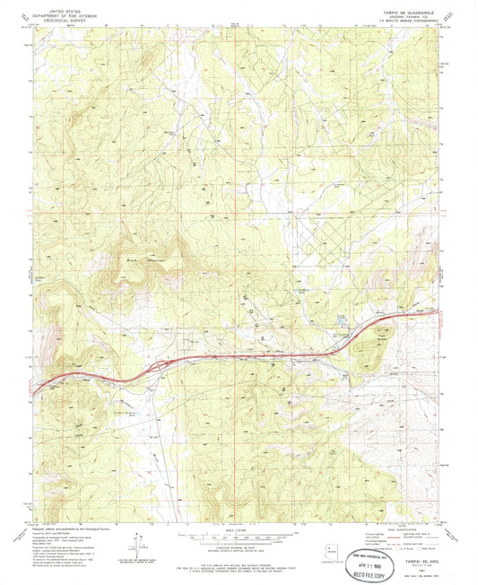 Classic USGS Yampai SE Arizona 7.5'x7.5' Topo Map Image