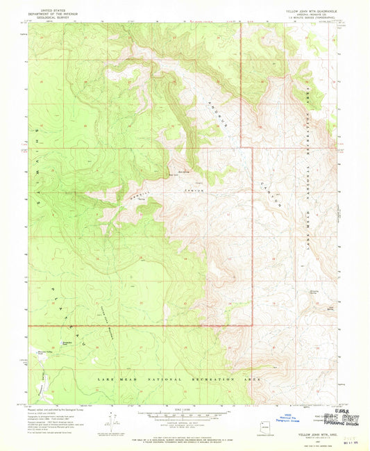 Classic USGS Yellow John Mountain Arizona 7.5'x7.5' Topo Map Image