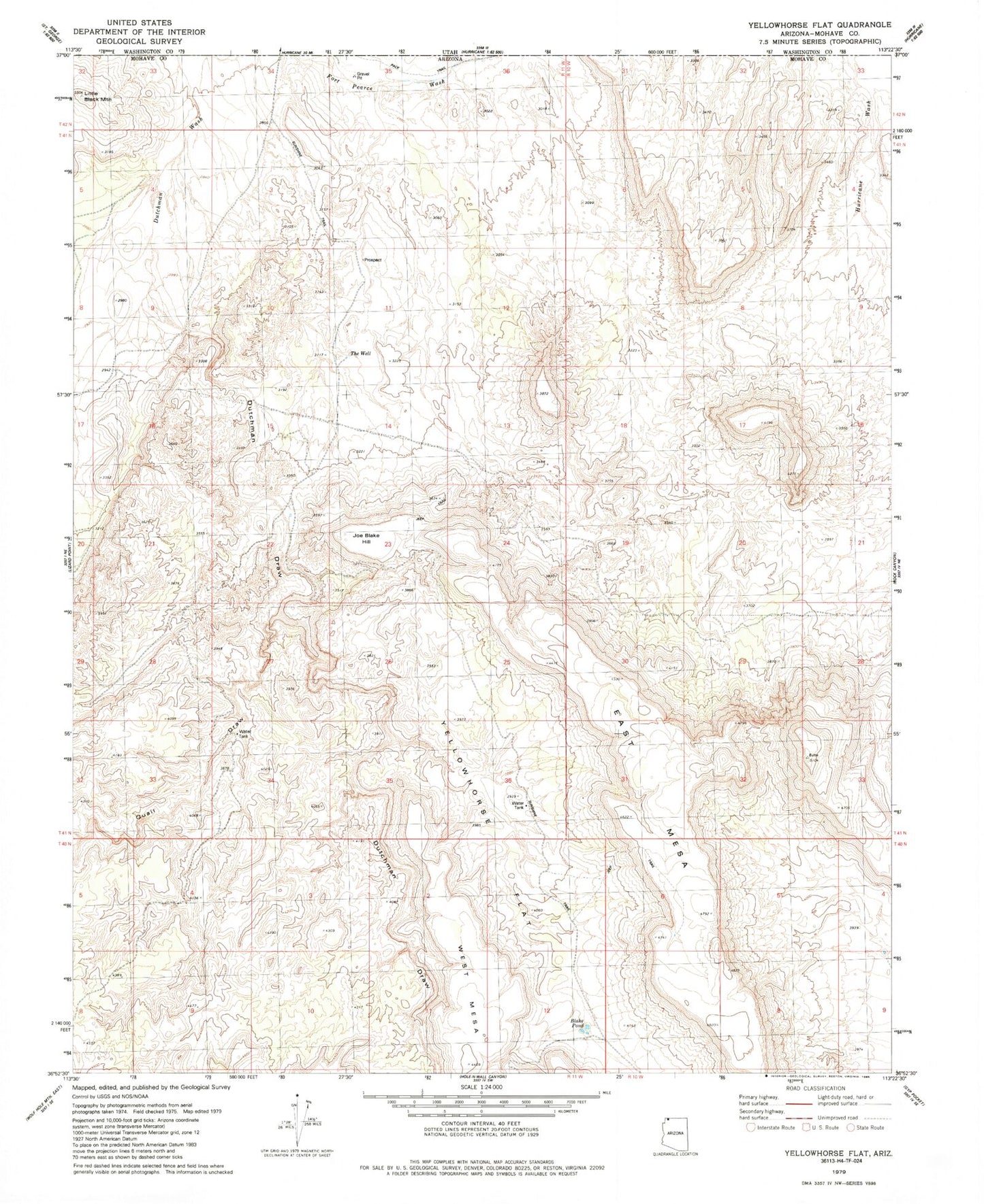 Classic USGS Yellowhorse Flat Arizona 7.5'x7.5' Topo Map Image