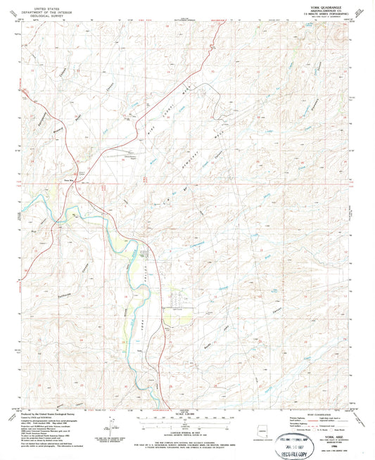 Classic USGS York Arizona 7.5'x7.5' Topo Map Image