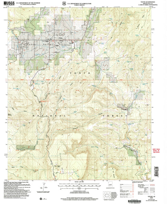 Classic USGS Young Arizona 7.5'x7.5' Topo Map Image