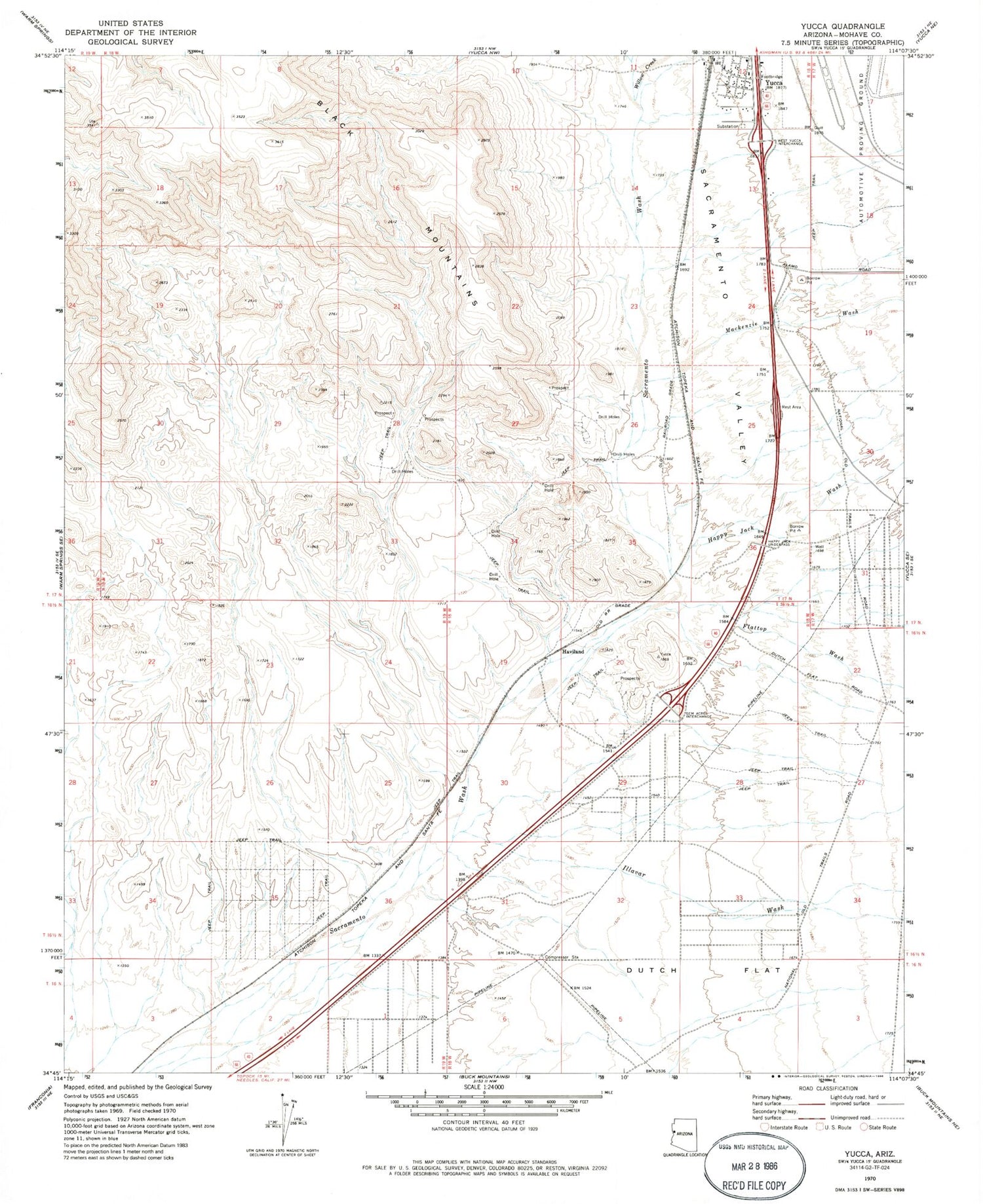 Classic USGS Yucca Arizona 7.5'x7.5' Topo Map Image