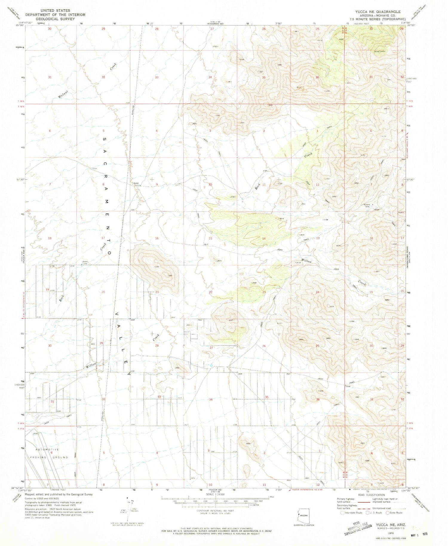 Classic USGS Yucca NE Arizona 7.5'x7.5' Topo Map Image
