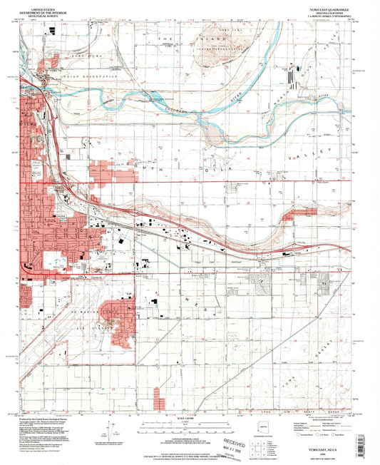 Classic USGS Yuma East Arizona 7.5'x7.5' Topo Map Image