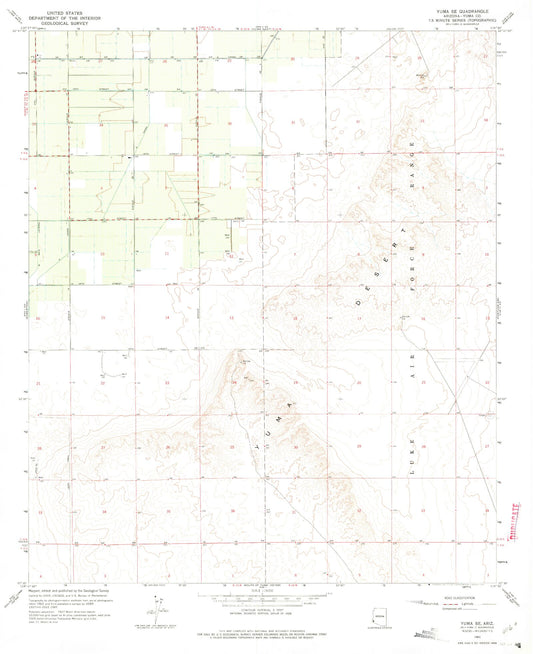 Classic USGS Yuma SE Arizona 7.5'x7.5' Topo Map Image