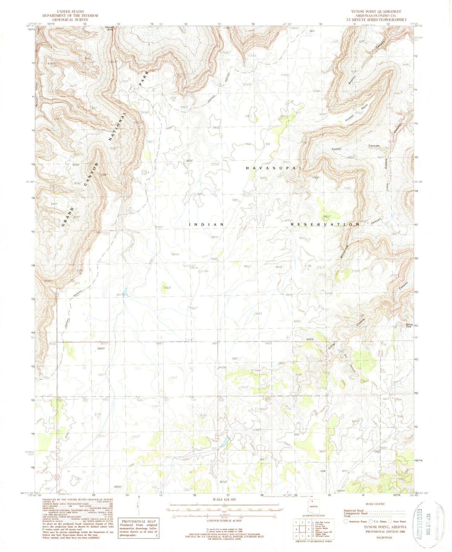 Classic USGS Yunosi Point Arizona 7.5'x7.5' Topo Map Image