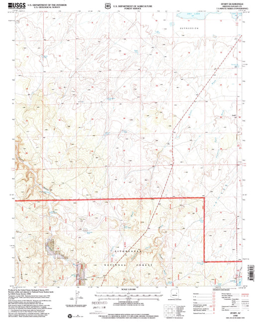 Classic USGS Zeniff Arizona 7.5'x7.5' Topo Map Image