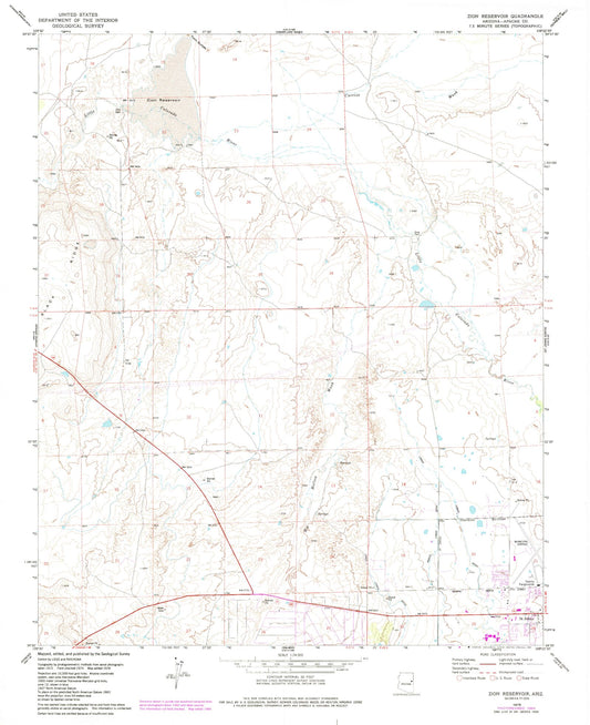 Classic USGS Zion Reservoir Arizona 7.5'x7.5' Topo Map Image