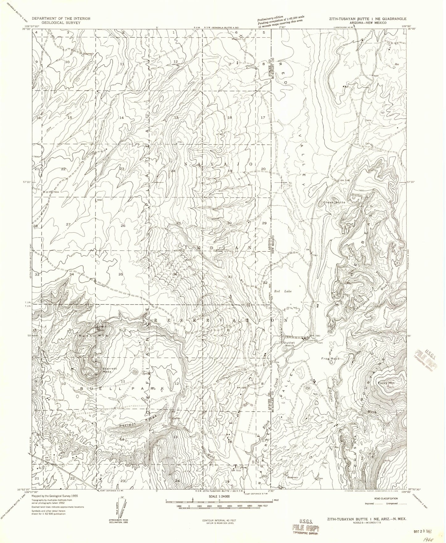 Classic USGS Buell Park Arizona 7.5'x7.5' Topo Map Image