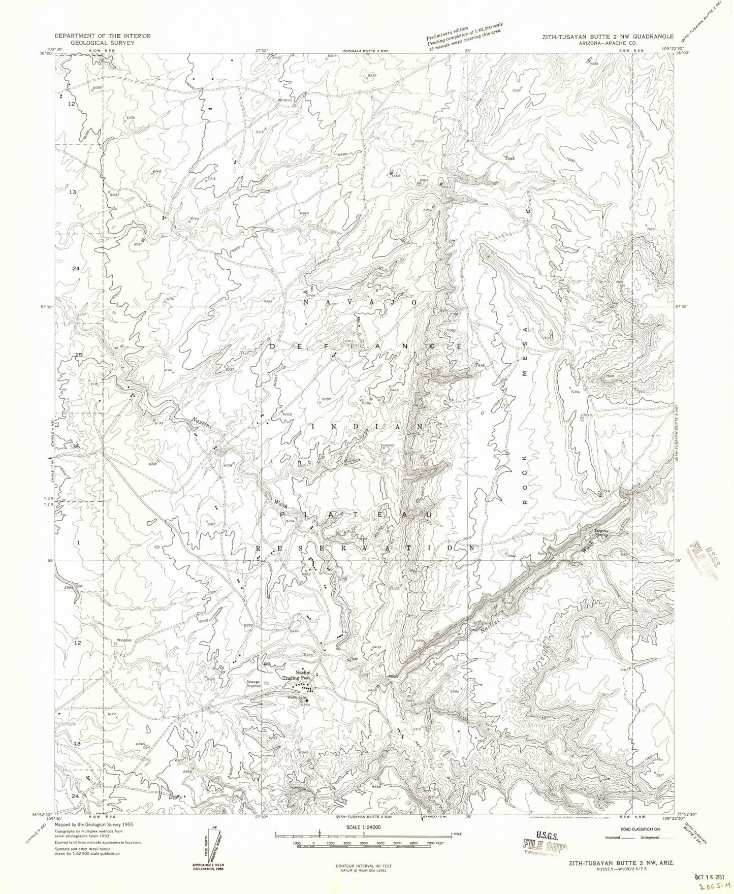 Classic USGS Nazlini Arizona 7.5'x7.5' Topo Map Image