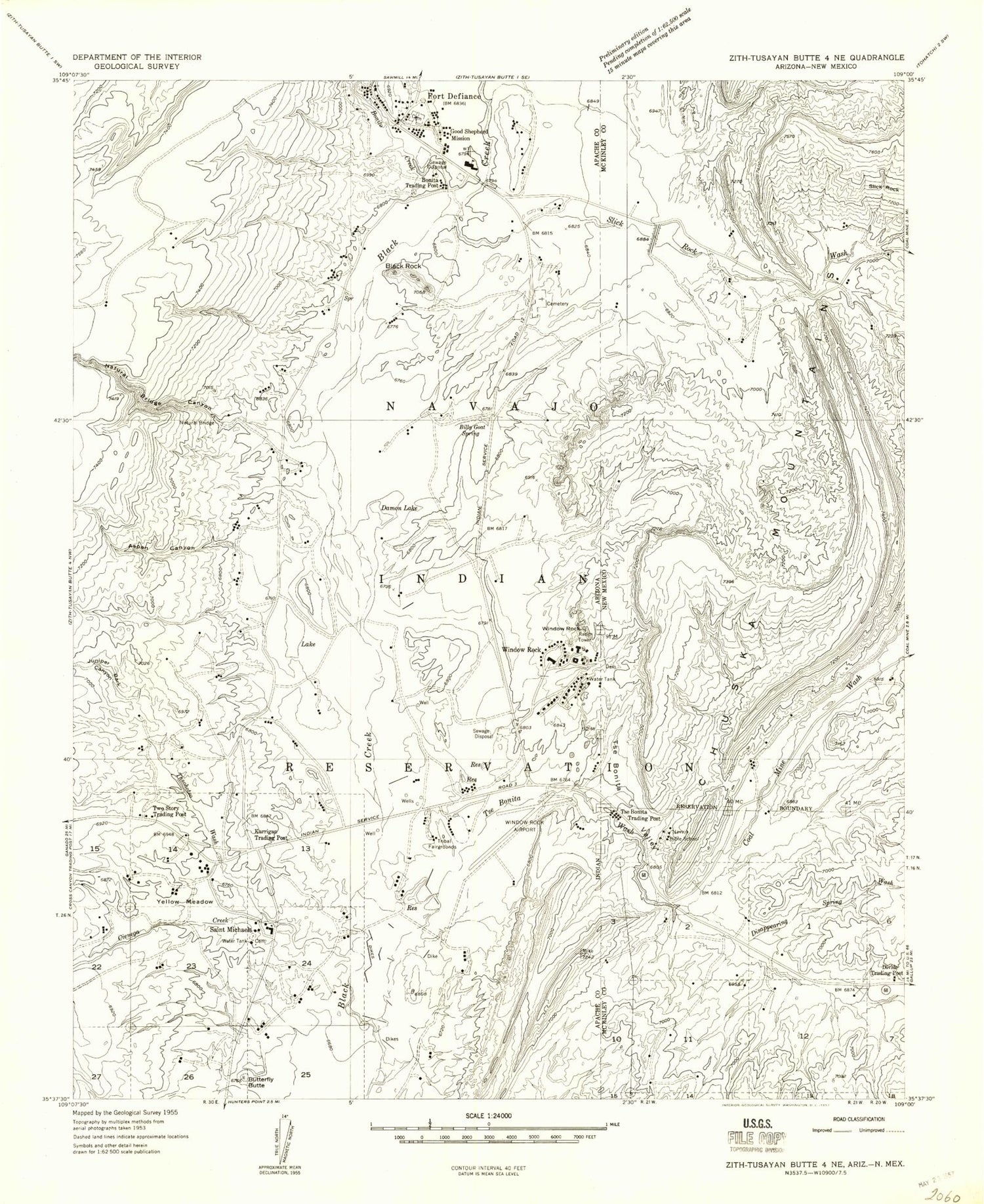 Classic USGS Window Rock Arizona 7.5'x7.5' Topo Map Image