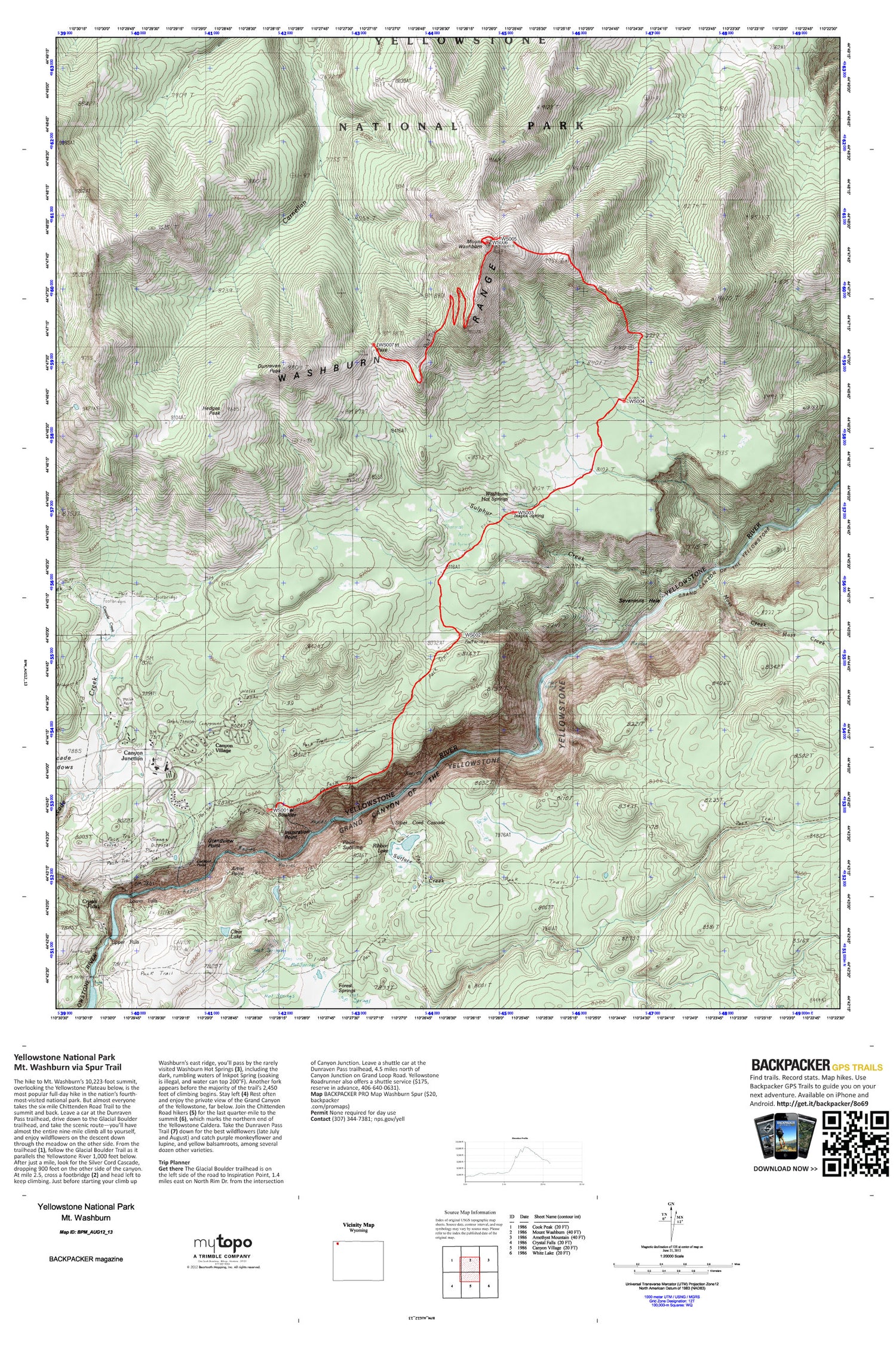 Mount Washburn via Dunraven Pass Trailhead Map (Yellowstone NP, Wyoming) Image