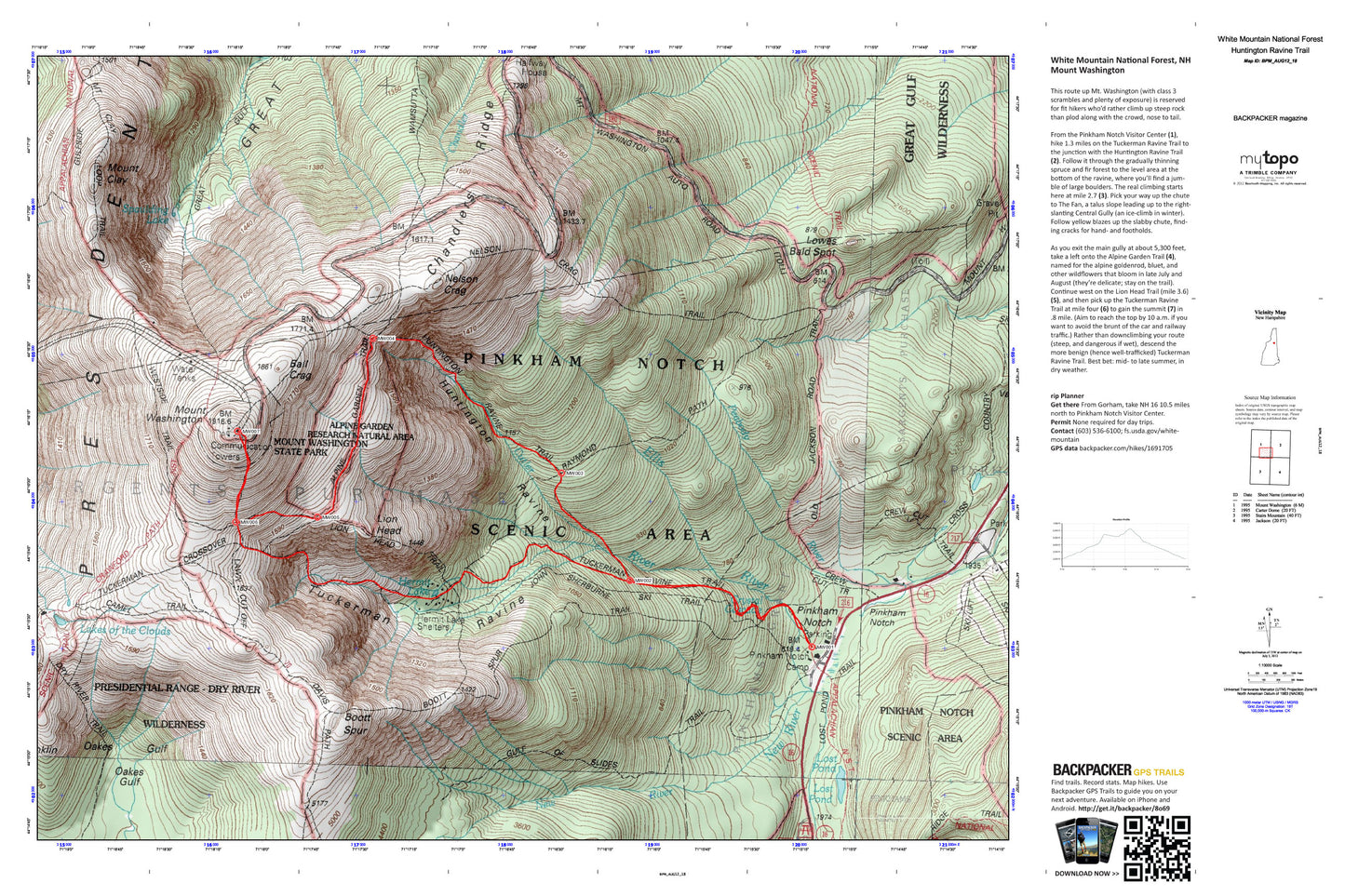 Mount Washington Map (White Mountain NF, New Hampshire) Image