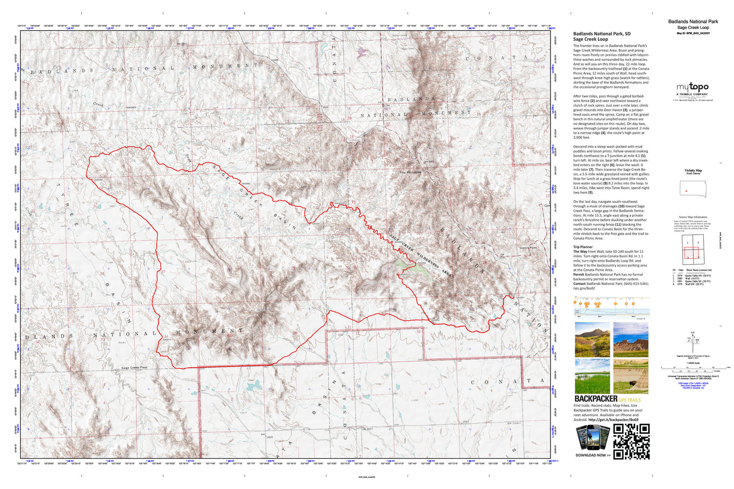 Sage Creek Loop Map (Badlands National Park, South Dakota) Image