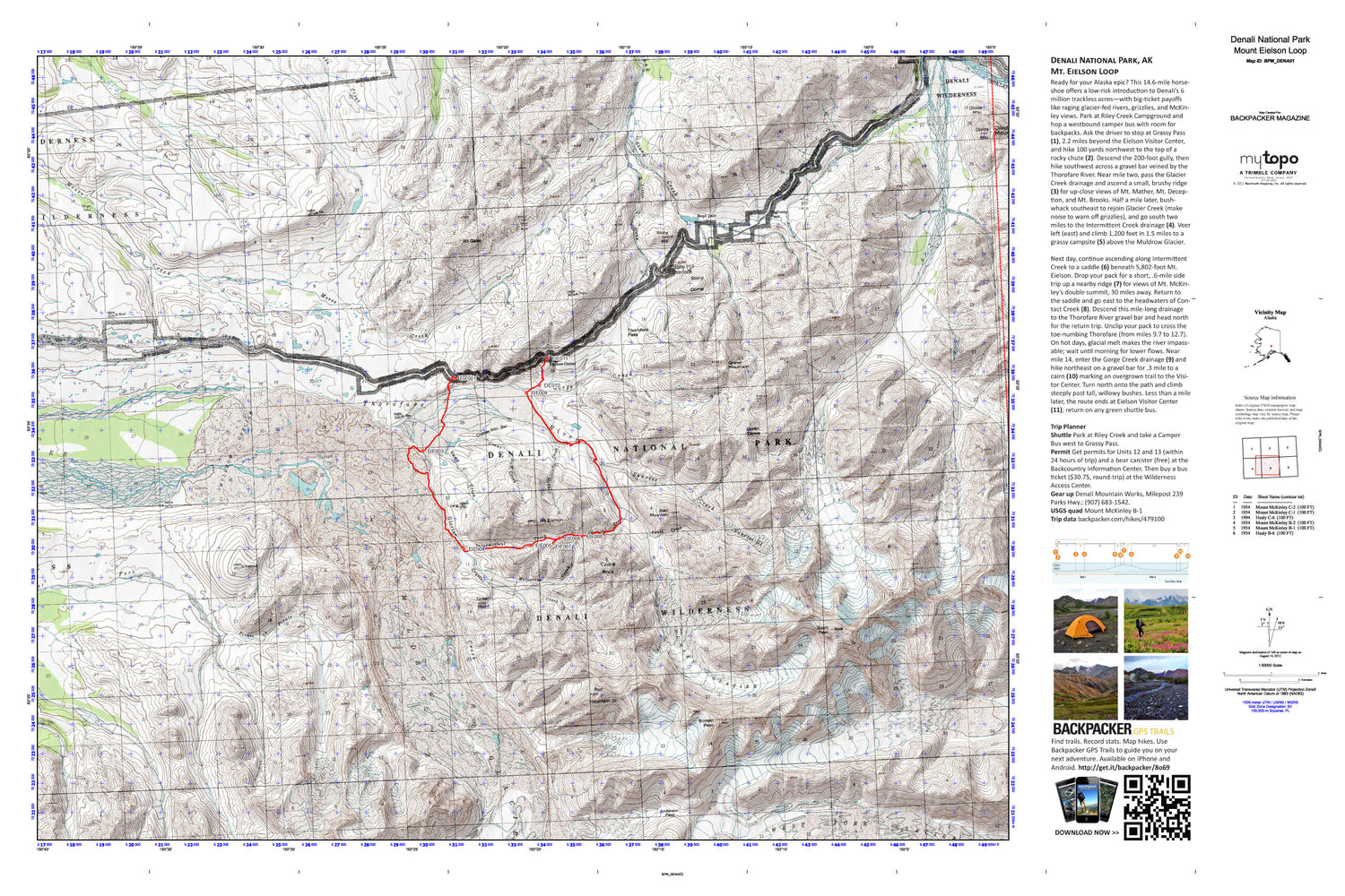 Mount Eilson Loop Map (Denali NP, Alaska) Image