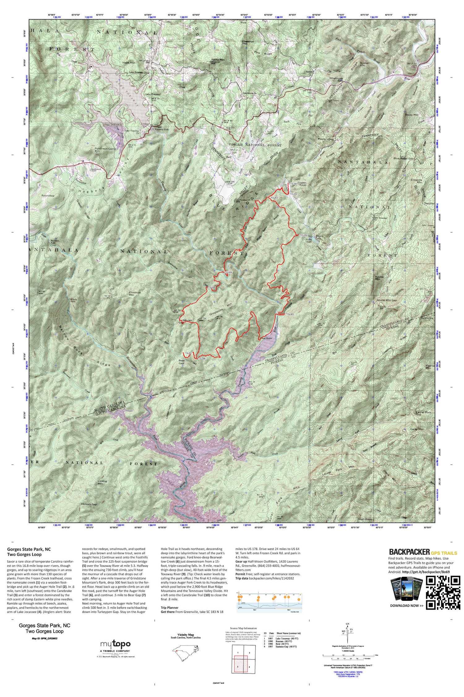Two Gorges Loop Map (Gorges State Park, North Carolina) Image