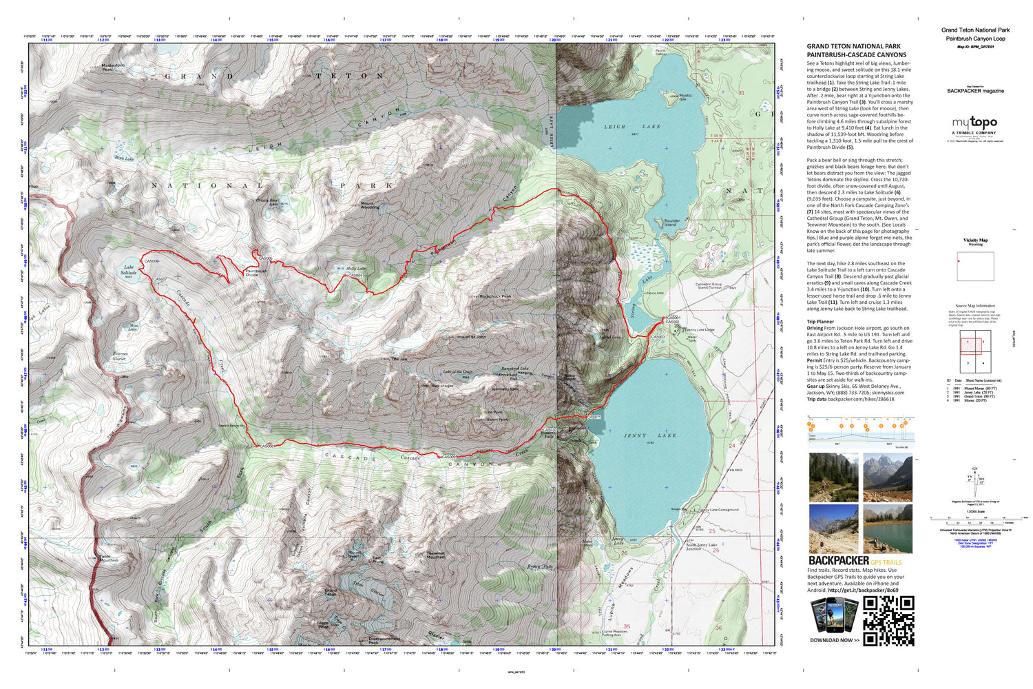 Paintbrush Canyon to Cascade Canyon Loop Map (Grand Teton NP, Wyoming) Image