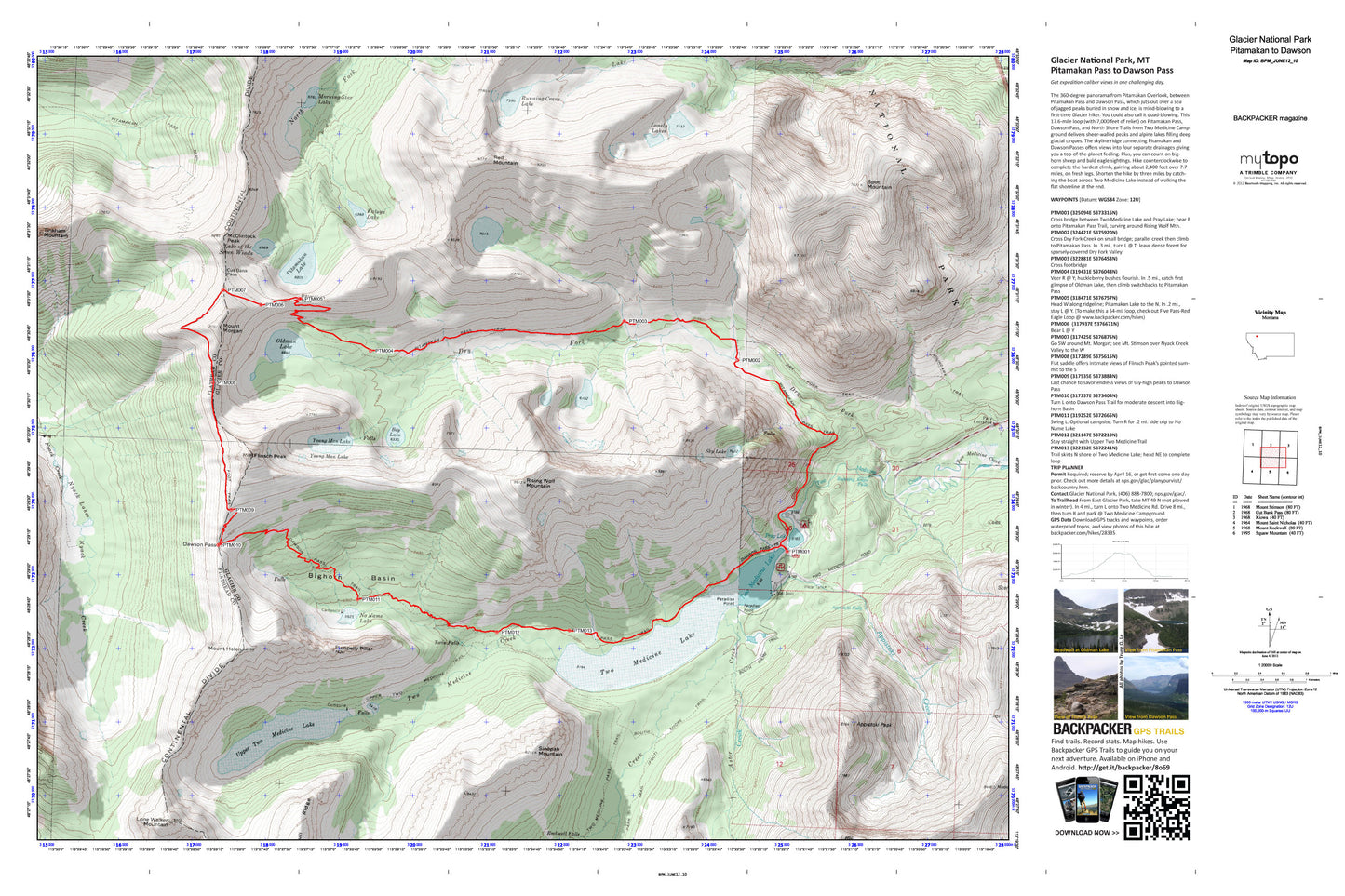 Pitamakan-Dawson Passes Loop Map (Glacier NP, Montana) Image