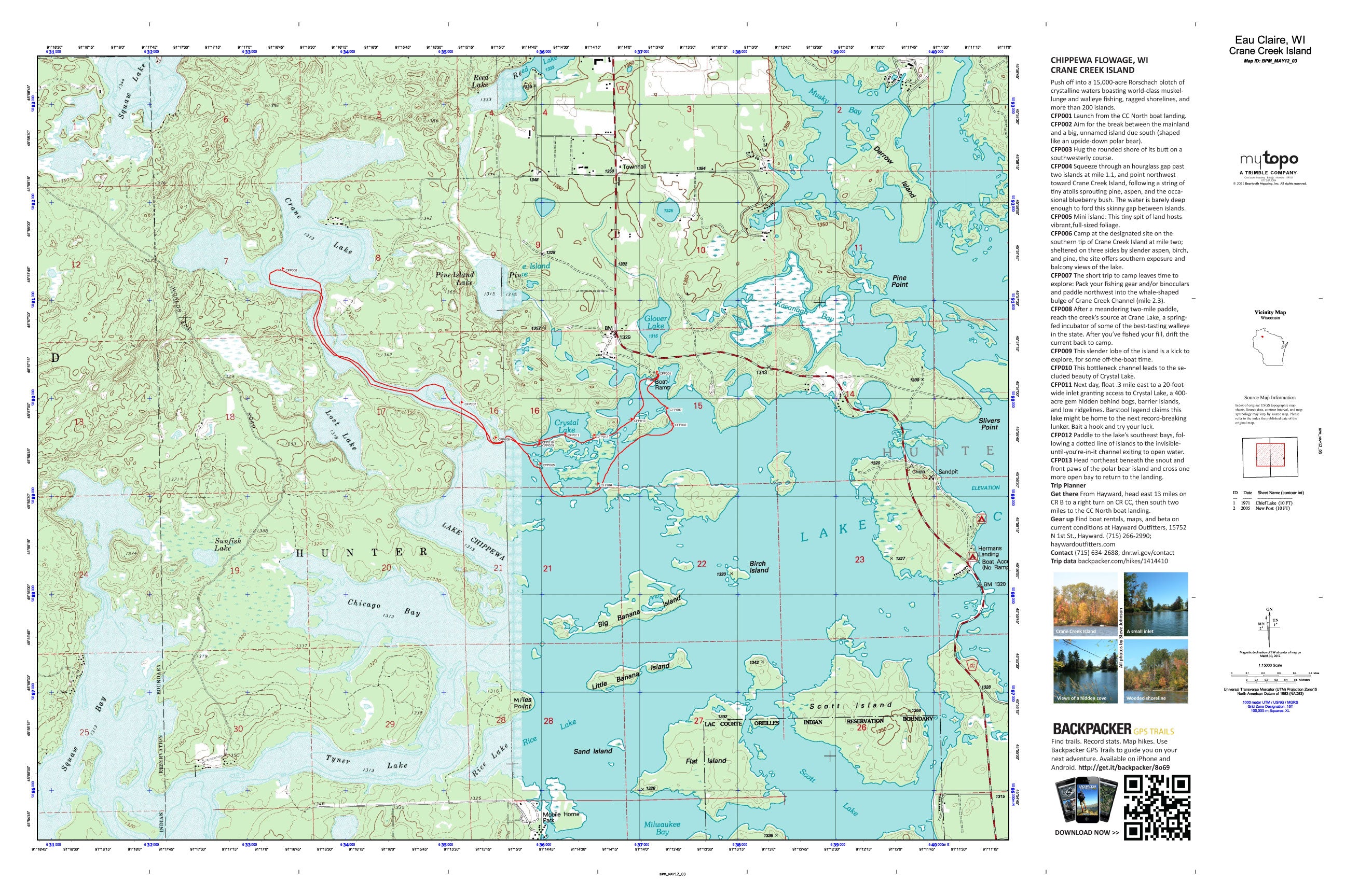 Crane Creek Island Map Chippewa Flowage Wisconsin MyTopo Map