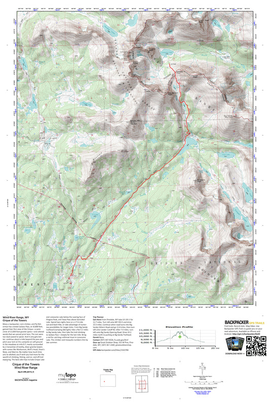 Cirque of the Towers Map (Wind River Range, Wyoming) Image