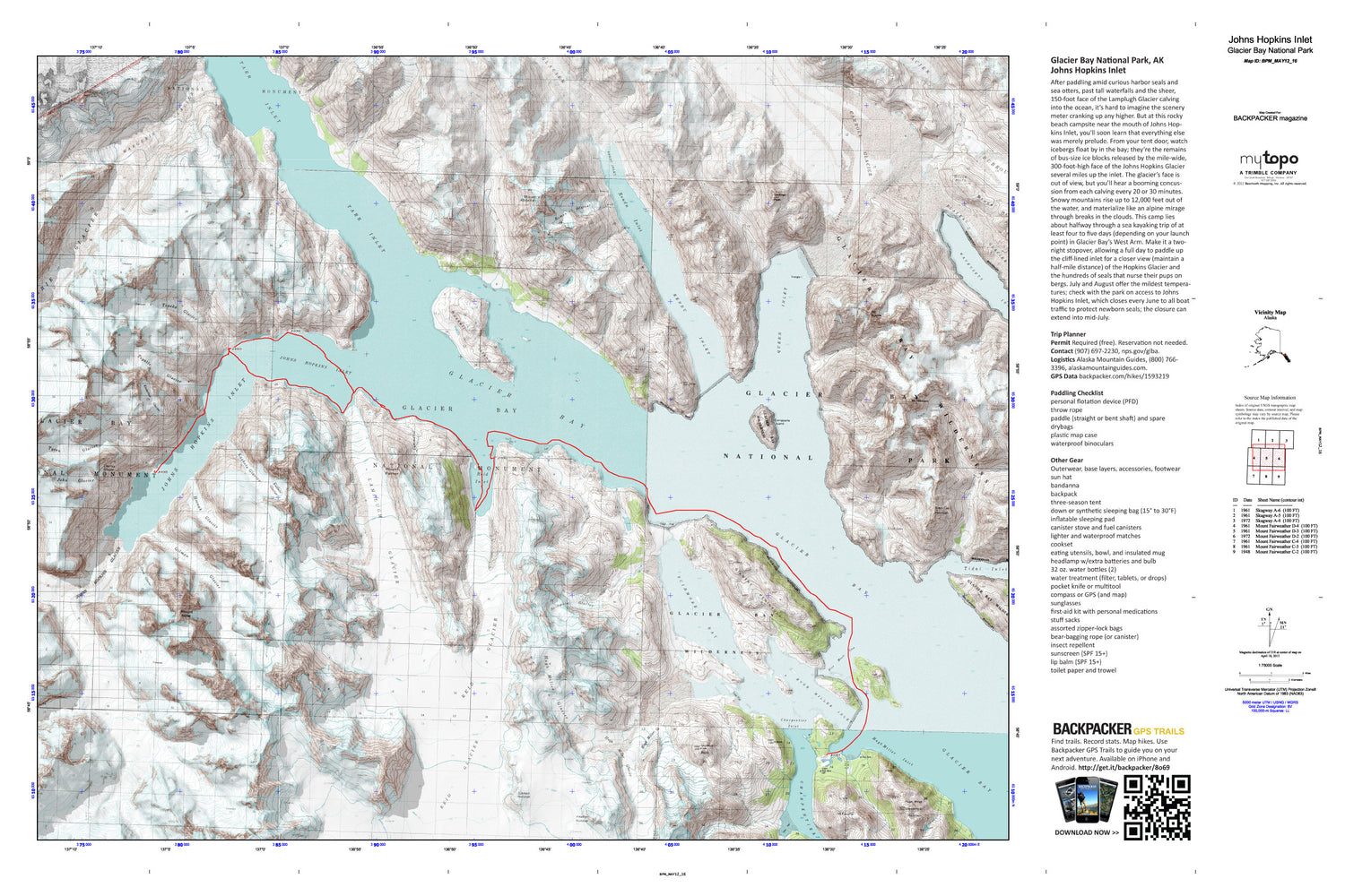 Johns Hopkins Inlet Map (Glacier Bay National Park, Alaska) Image