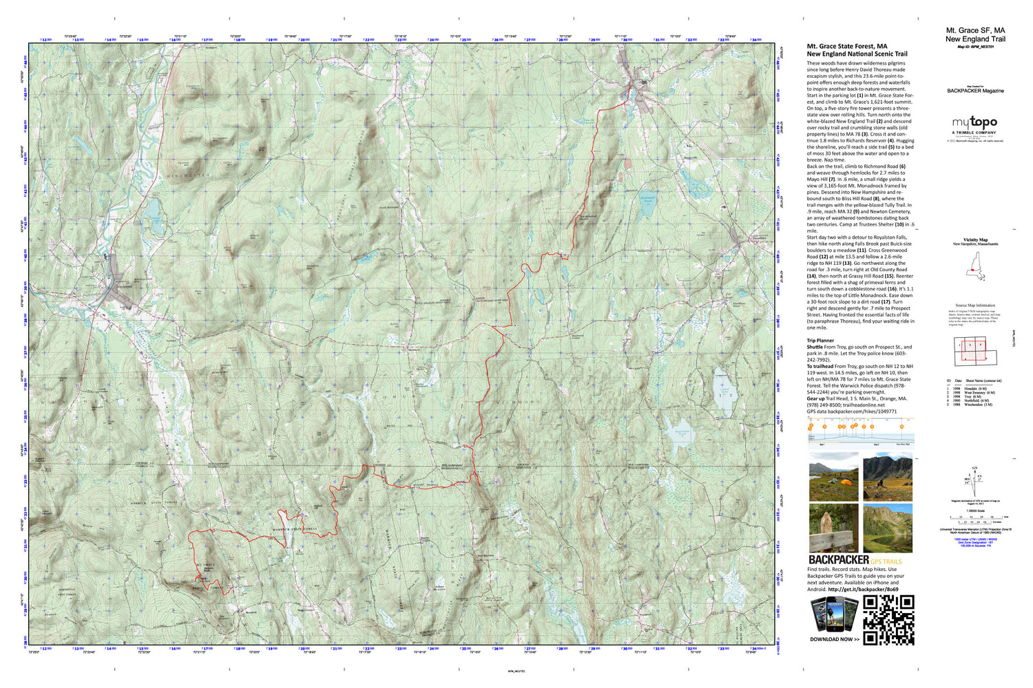 New England National Scenic Trail Map (Mt. Grace NF, Massachusetts) Image