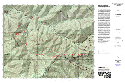 Chimney Tops Map (Great Smoky Mountains National Park, Tennessee) Image