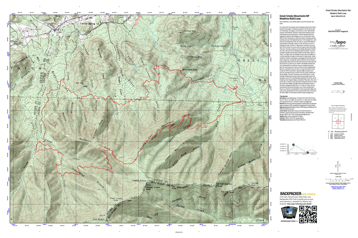 Maddron Bald Map (Great Smoky Mountains National Park, Tennessee) Image