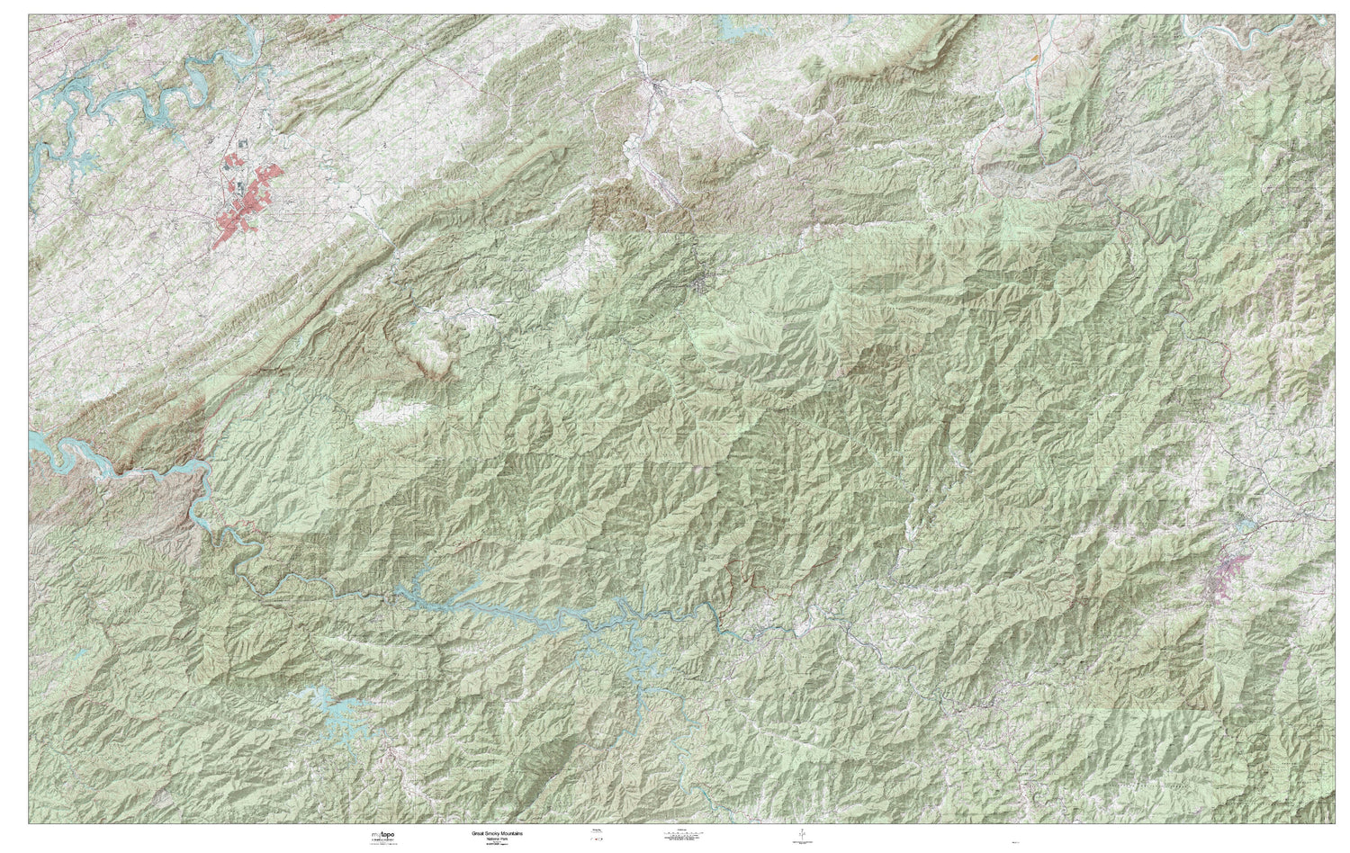 Great Smoky Mountains NP Wall Map (Great Smoky Mountains National Park, Tennessee) Image