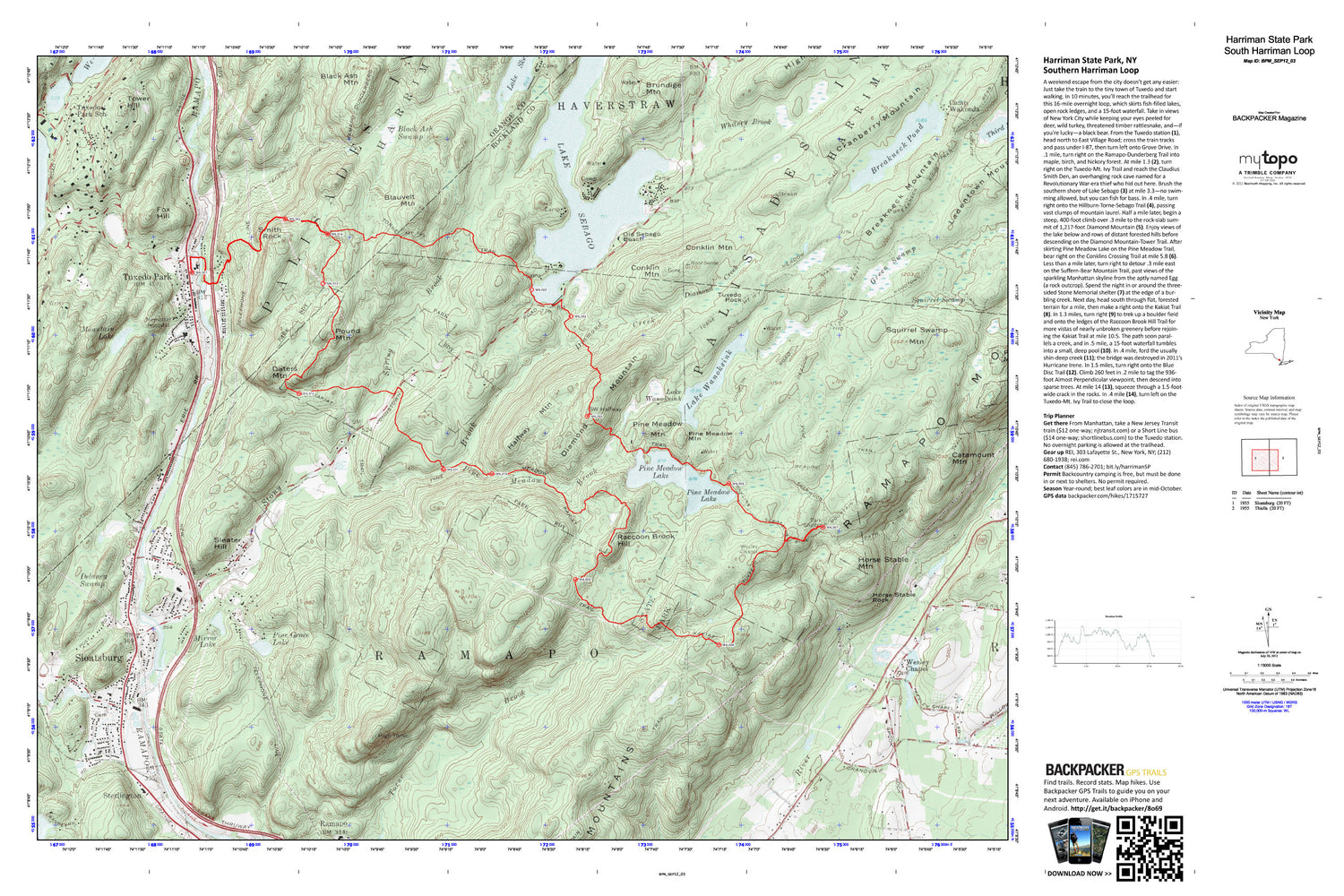 South Harriman Loop Map (Harriman State Park, New York) Image