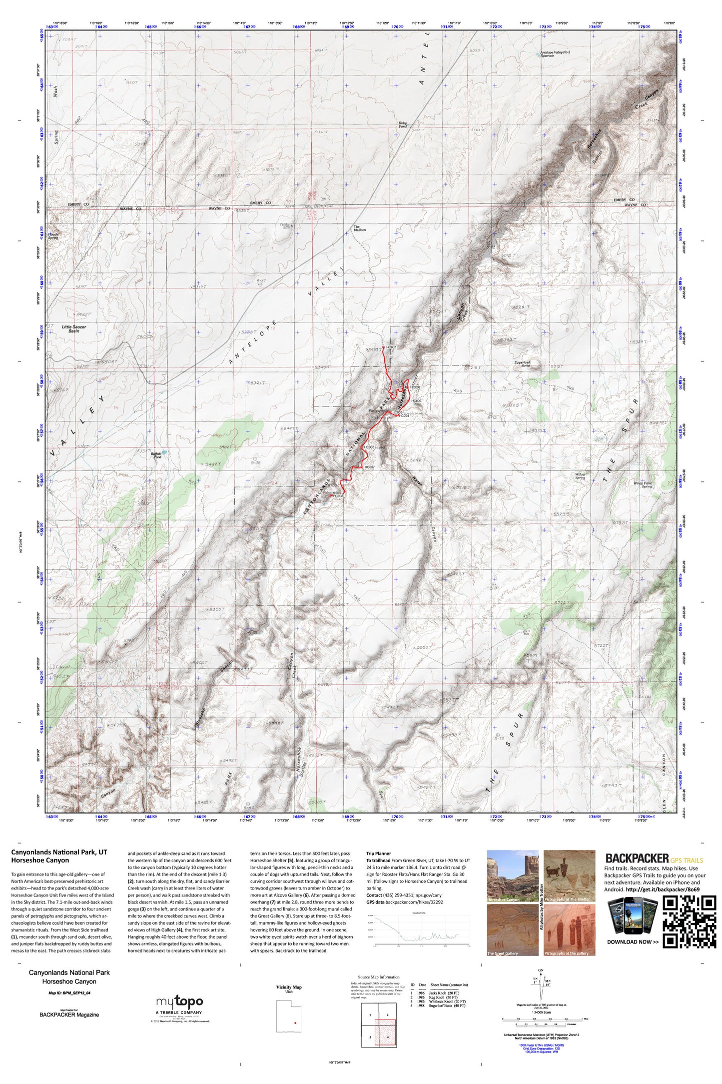 Horseshoe Canyon Map (Canyonlands NP, Utah) Image