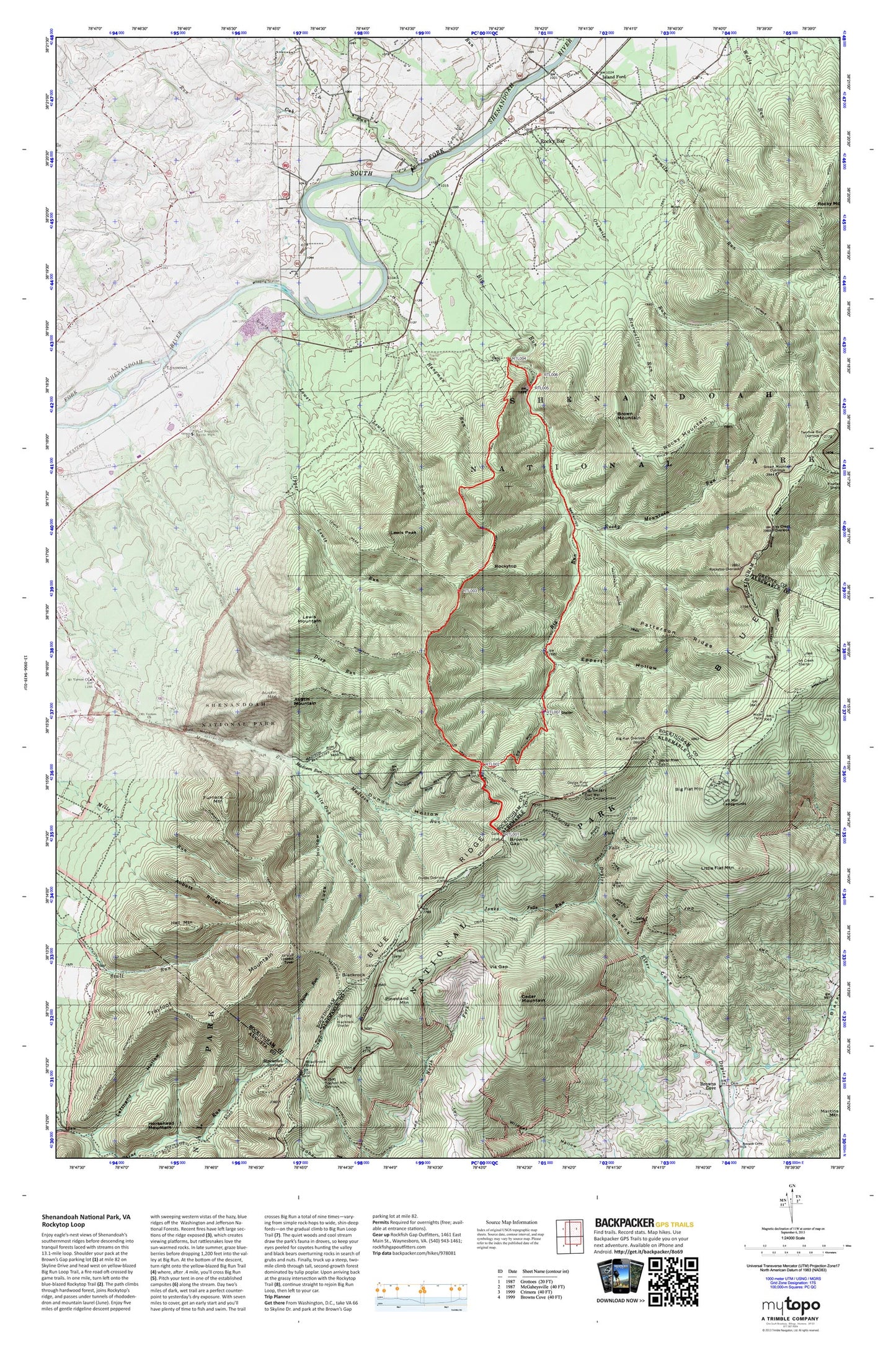 Rockytop Loop Map (Shenandoah NP, Virginia) Image