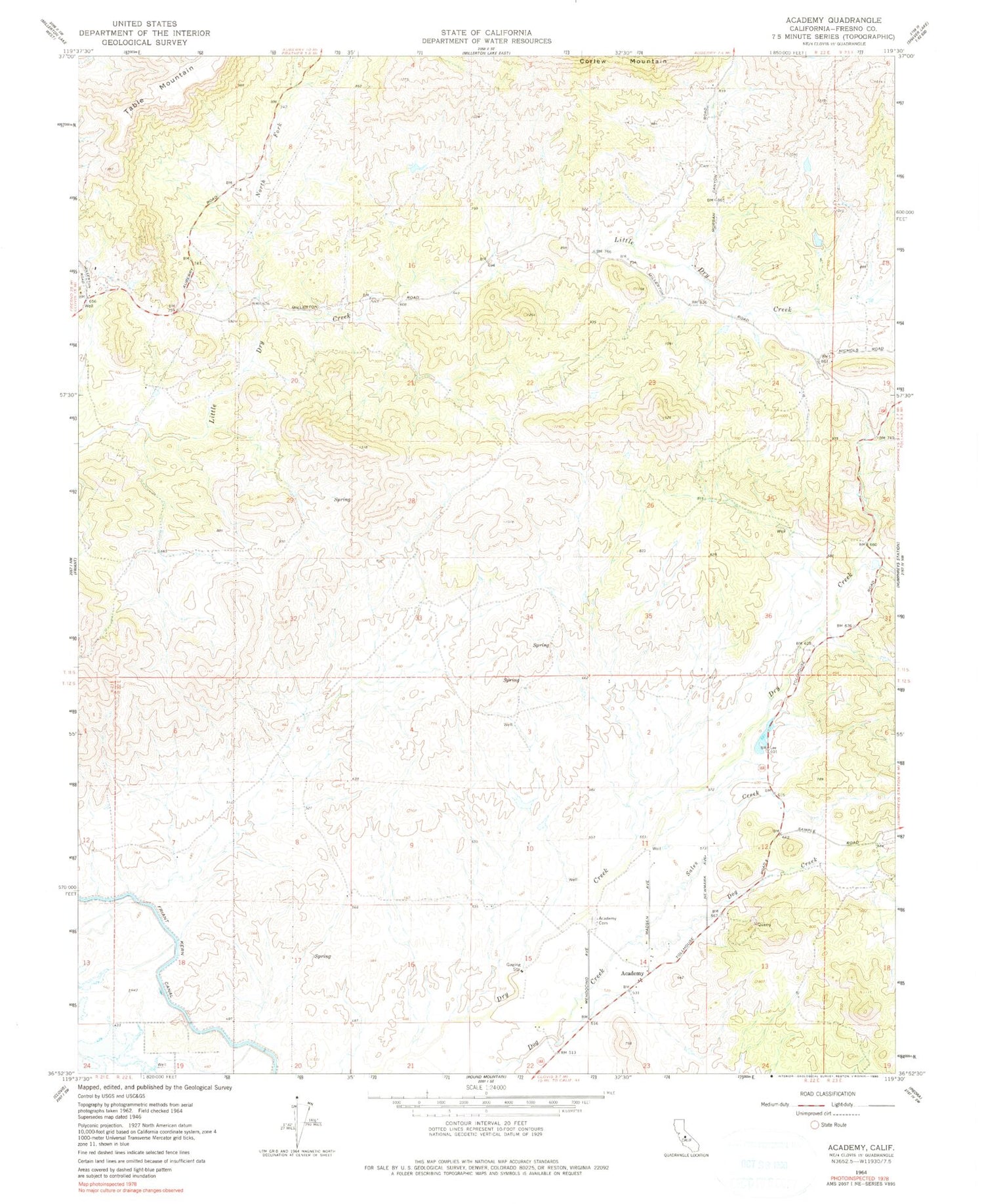 Classic USGS Academy California 7.5'x7.5' Topo Map Image