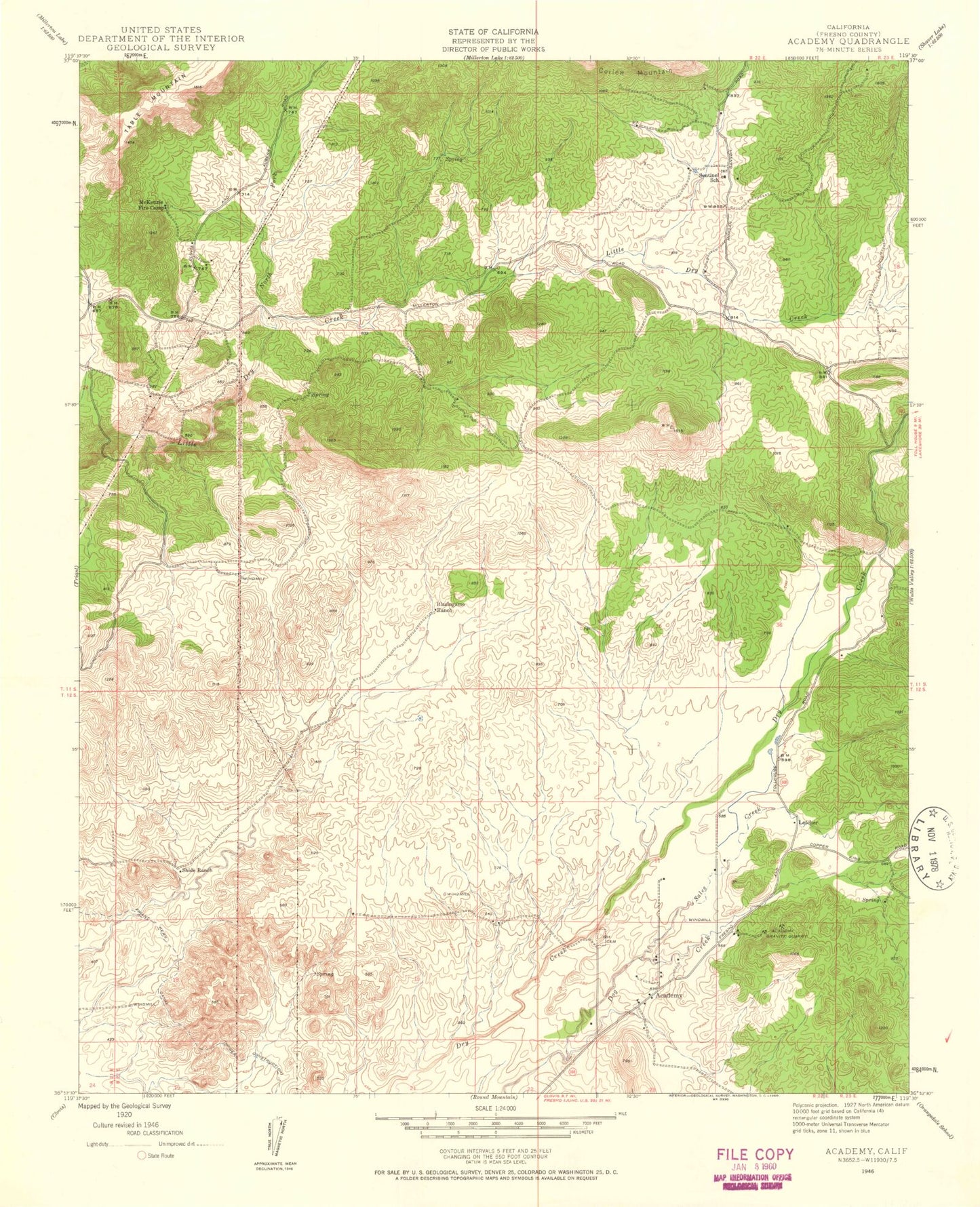 Classic USGS Academy California 7.5'x7.5' Topo Map Image