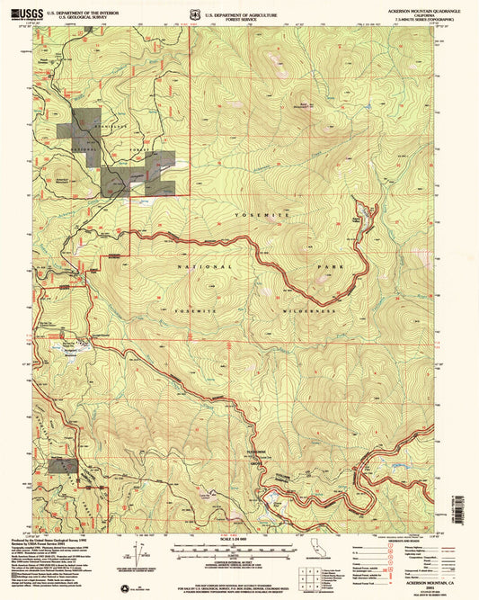 Classic USGS Ackerson Mountain California 7.5'x7.5' Topo Map Image