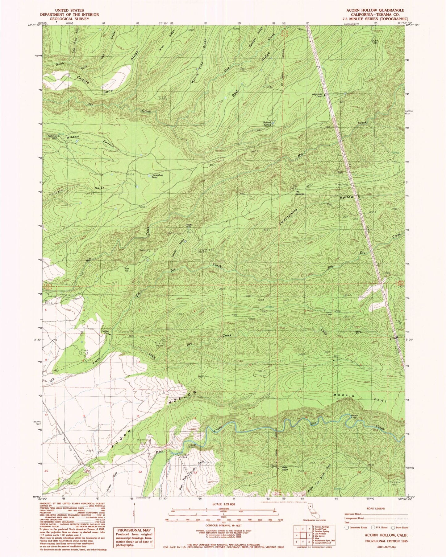 Classic USGS Acorn Hollow California 7.5'x7.5' Topo Map Image
