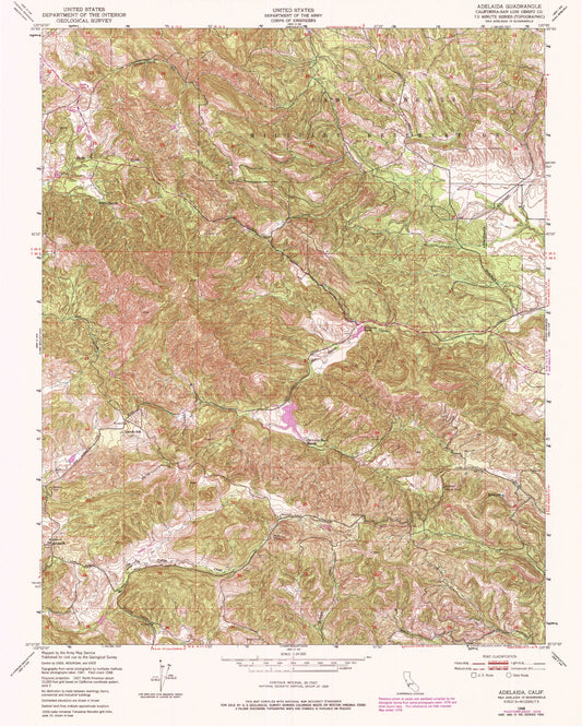 Classic USGS Adelaida California 7.5'x7.5' Topo Map Image