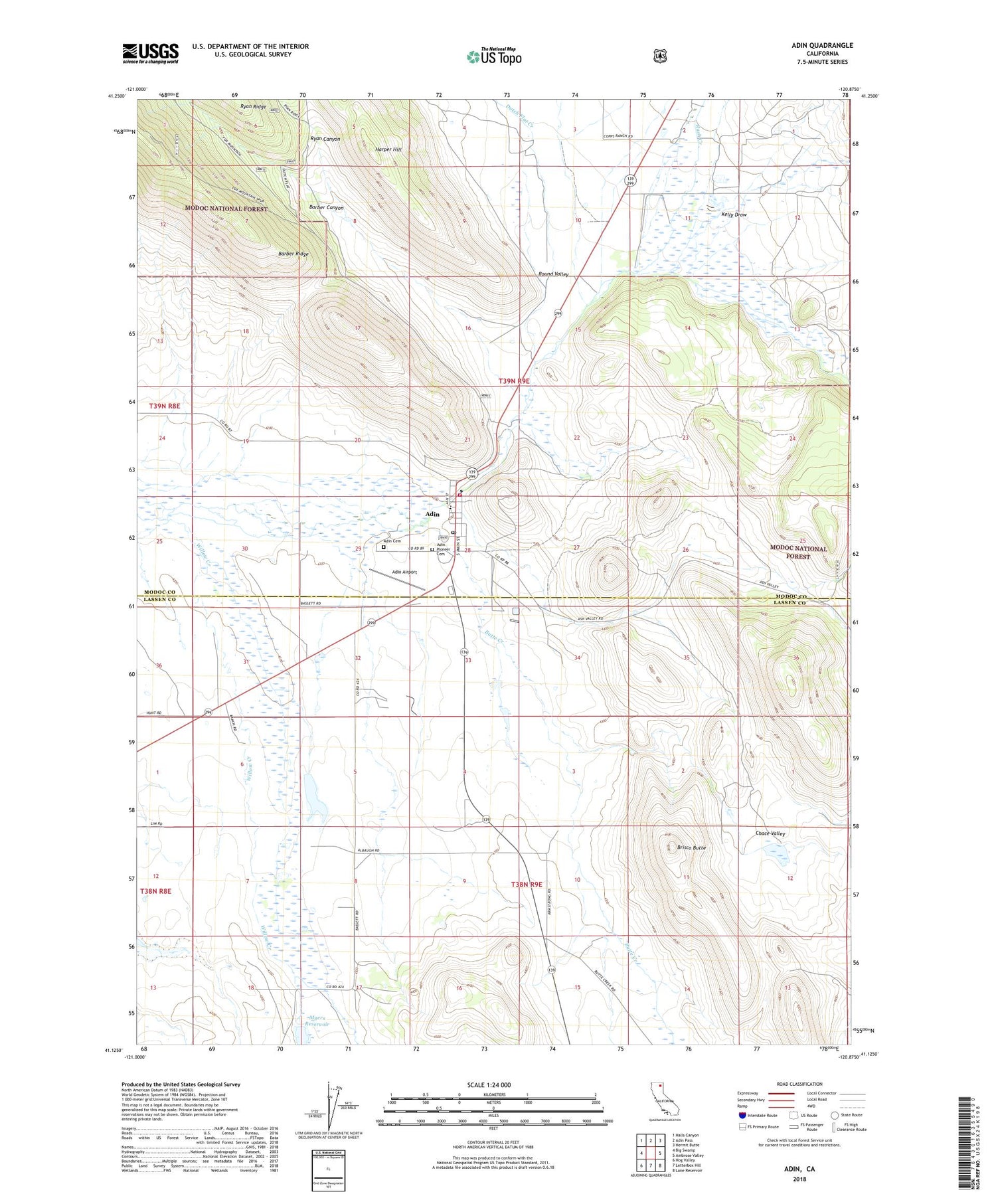 Adin California US Topo Map Image