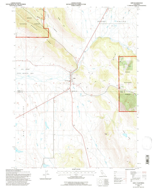 Classic USGS Adin California 7.5'x7.5' Topo Map Image