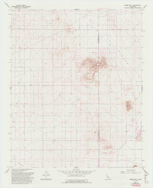 Classic USGS Adobe Mountain California 7.5'x7.5' Topo Map Image