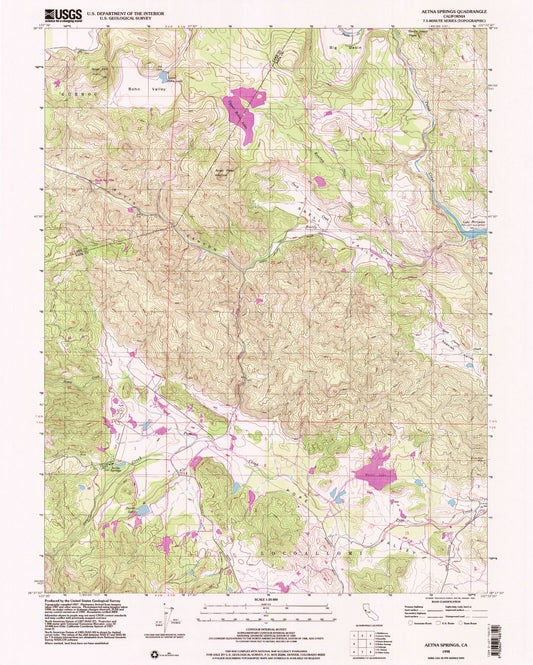 Classic USGS Aetna Springs California 7.5'x7.5' Topo Map Image