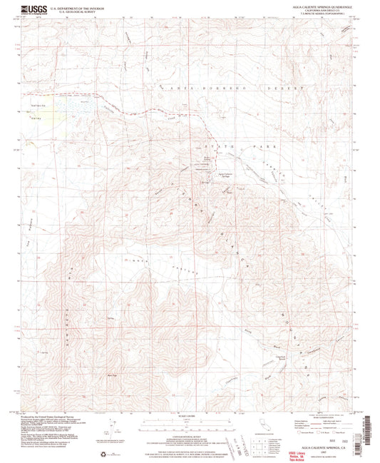 Classic USGS Agua Caliente Springs California 7.5'x7.5' Topo Map Image