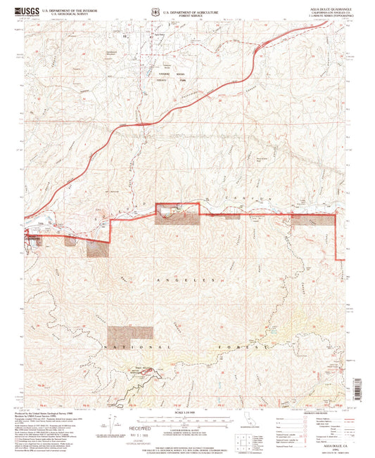 Classic USGS Agua Dulce California 7.5'x7.5' Topo Map Image