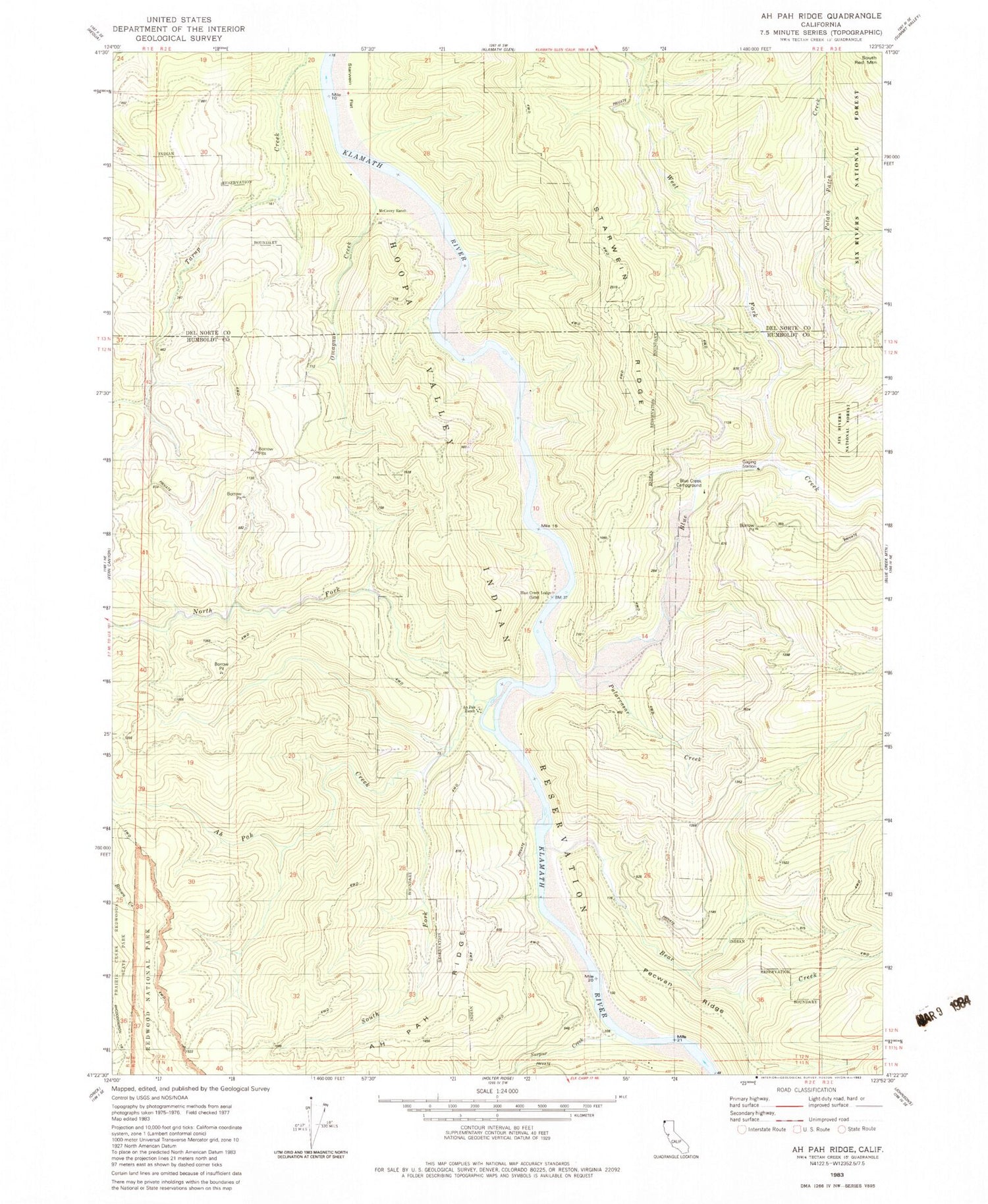 Classic USGS Ah Pah Ridge California 7.5'x7.5' Topo Map Image