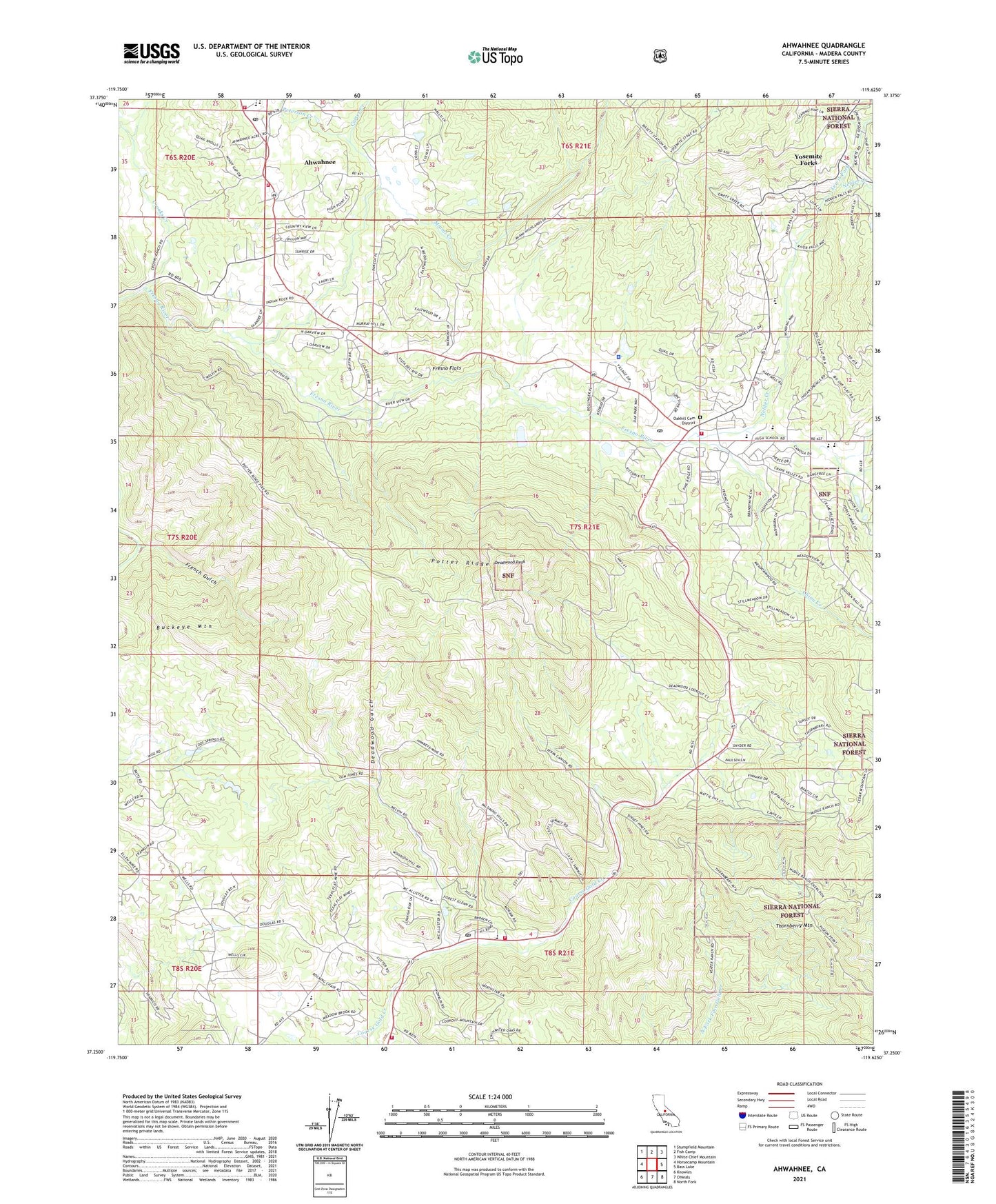 Ahwahnee California US Topo Map Image
