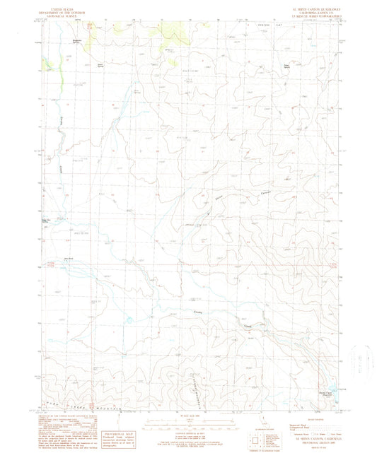 Classic USGS Al Shinn Canyon California 7.5'x7.5' Topo Map Image