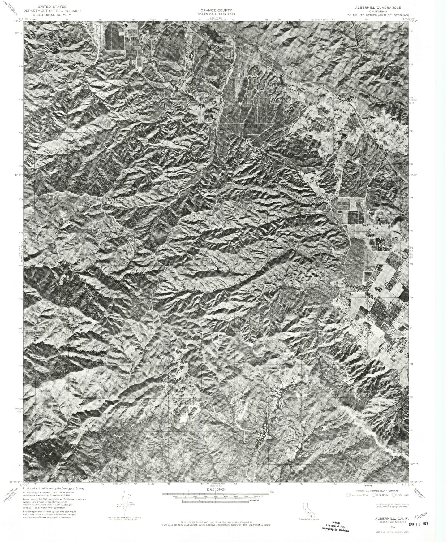 Classic USGS Alberhill California 7.5'x7.5' Topo Map Image