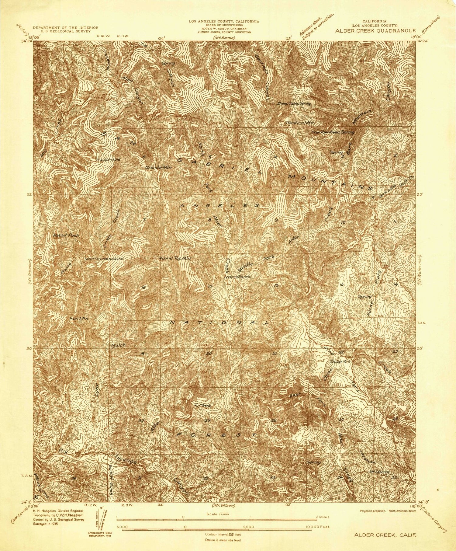 Classic USGS Alder Creek California 7.5'x7.5' Topo Map Image